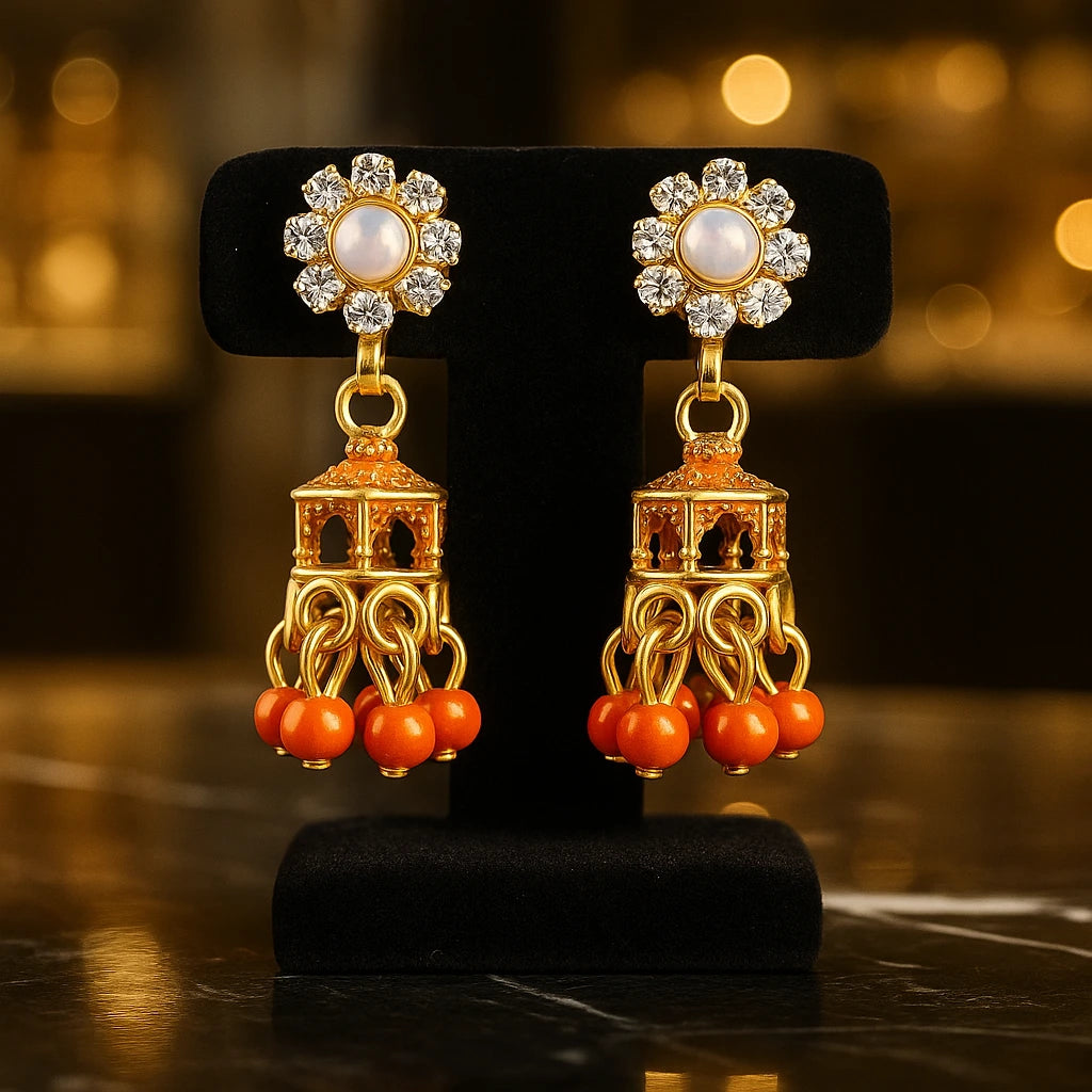 Gold-plated  Meenakari Jhumka Earrings