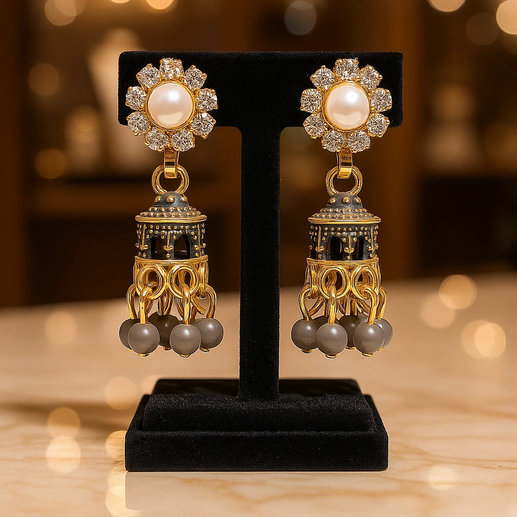 Gold-plated  Meenakari Jhumka Earrings