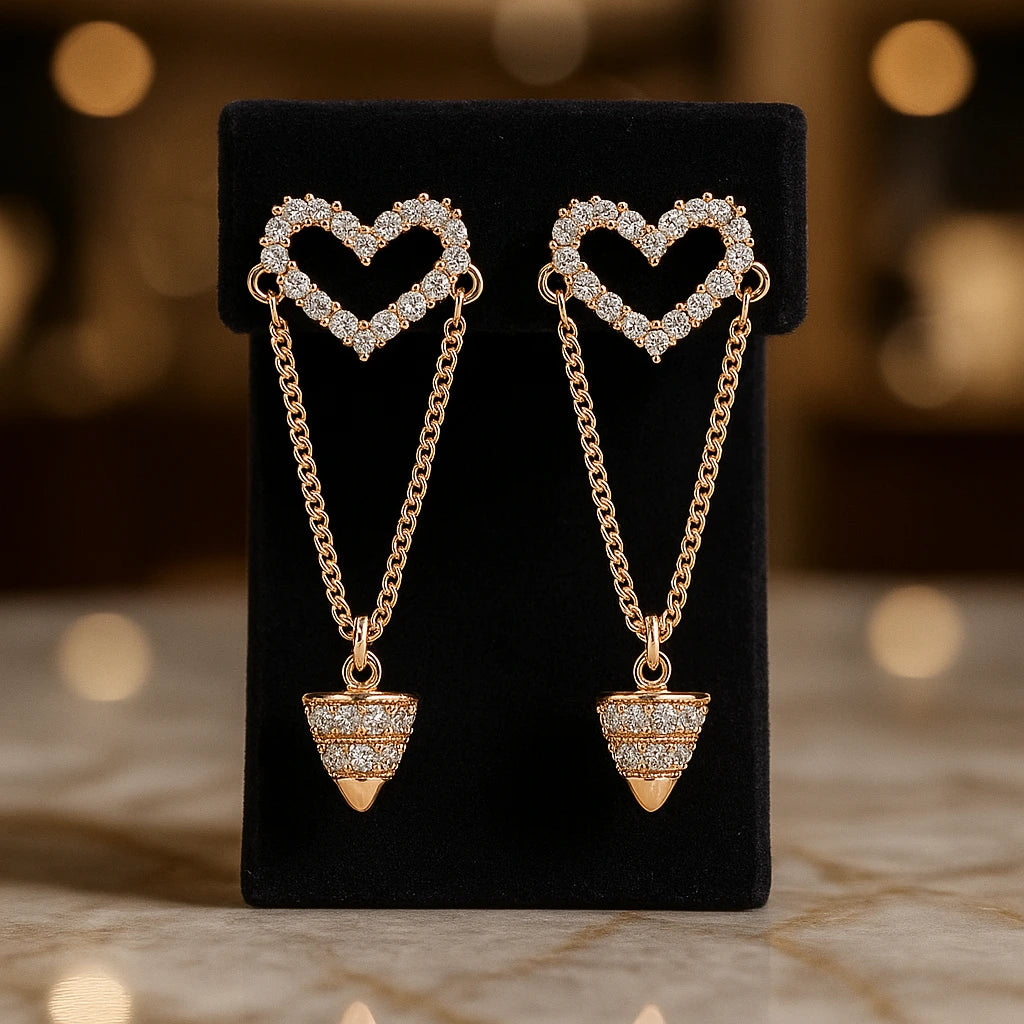 Heart Shape Stud Dangle Drop Earrings