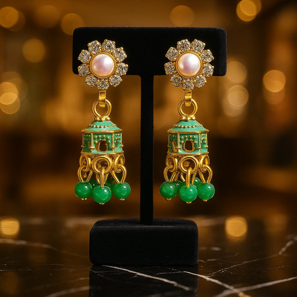 Gold-plated  Meenakari Jhumka Earrings