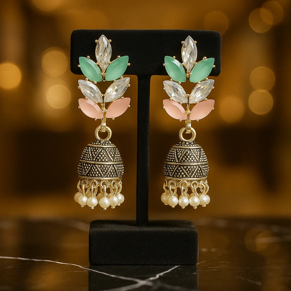 pastel-colored Jhumka earrings