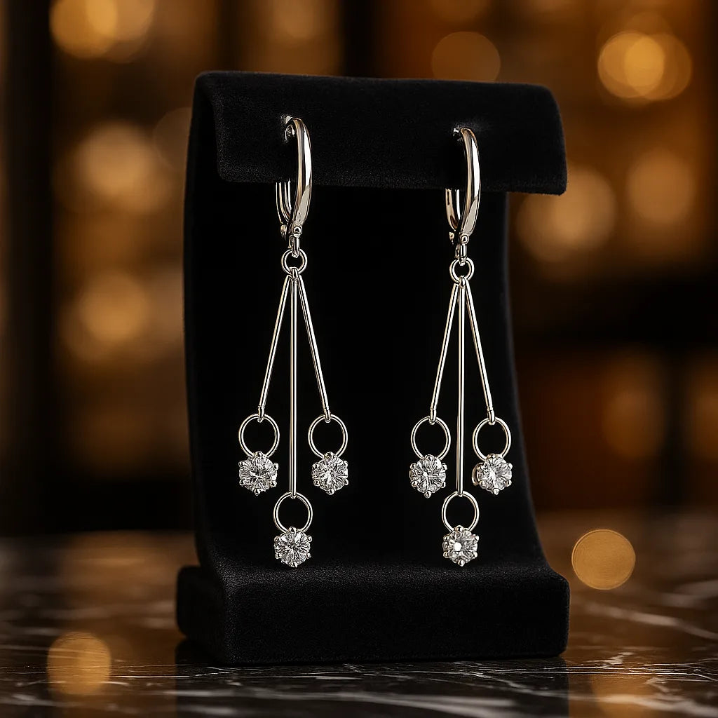 Three Crystal Bar Hook Wire Drop Earrings