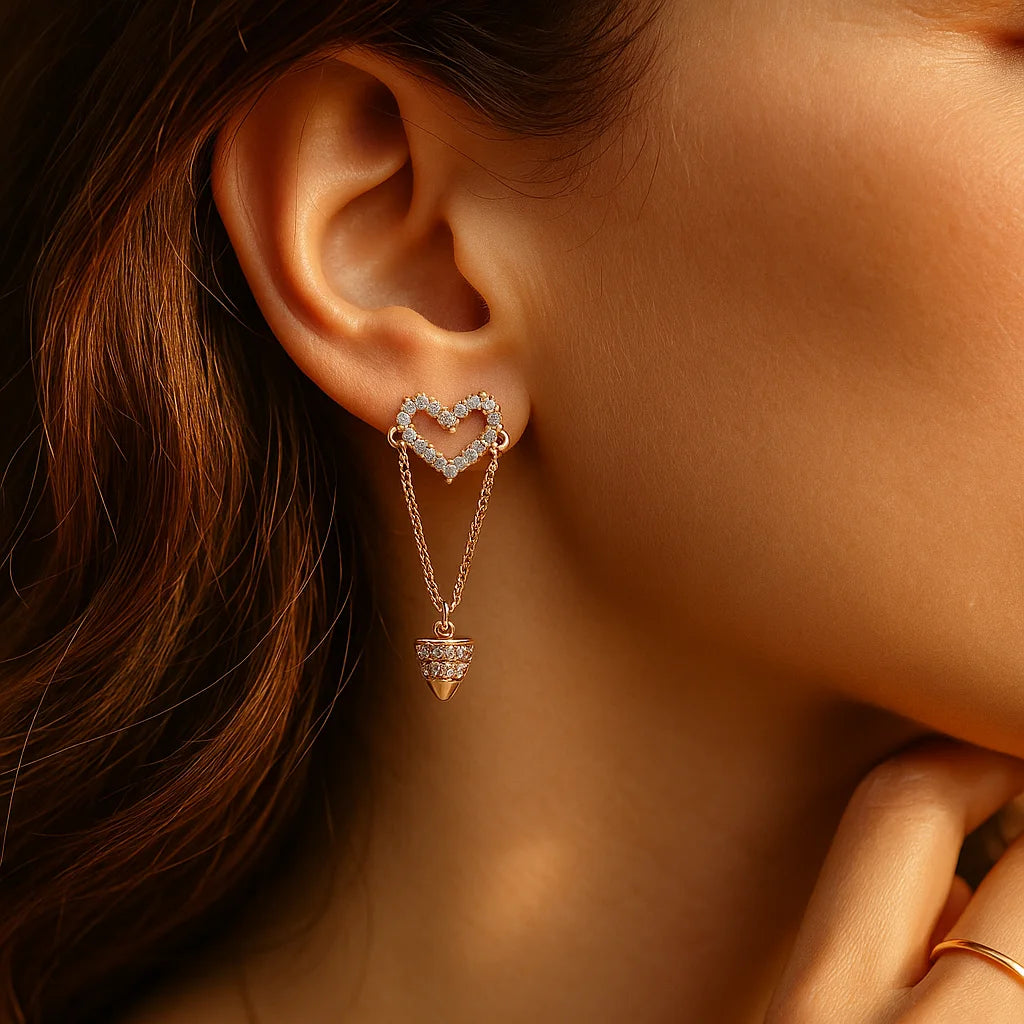 Heart Shape Stud Dangle Drop Earrings