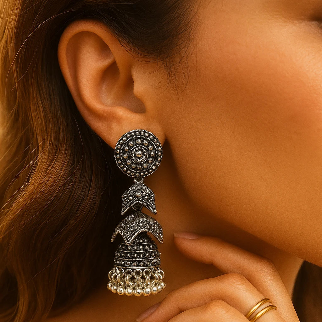 Oxidized Jhumka Earrings.