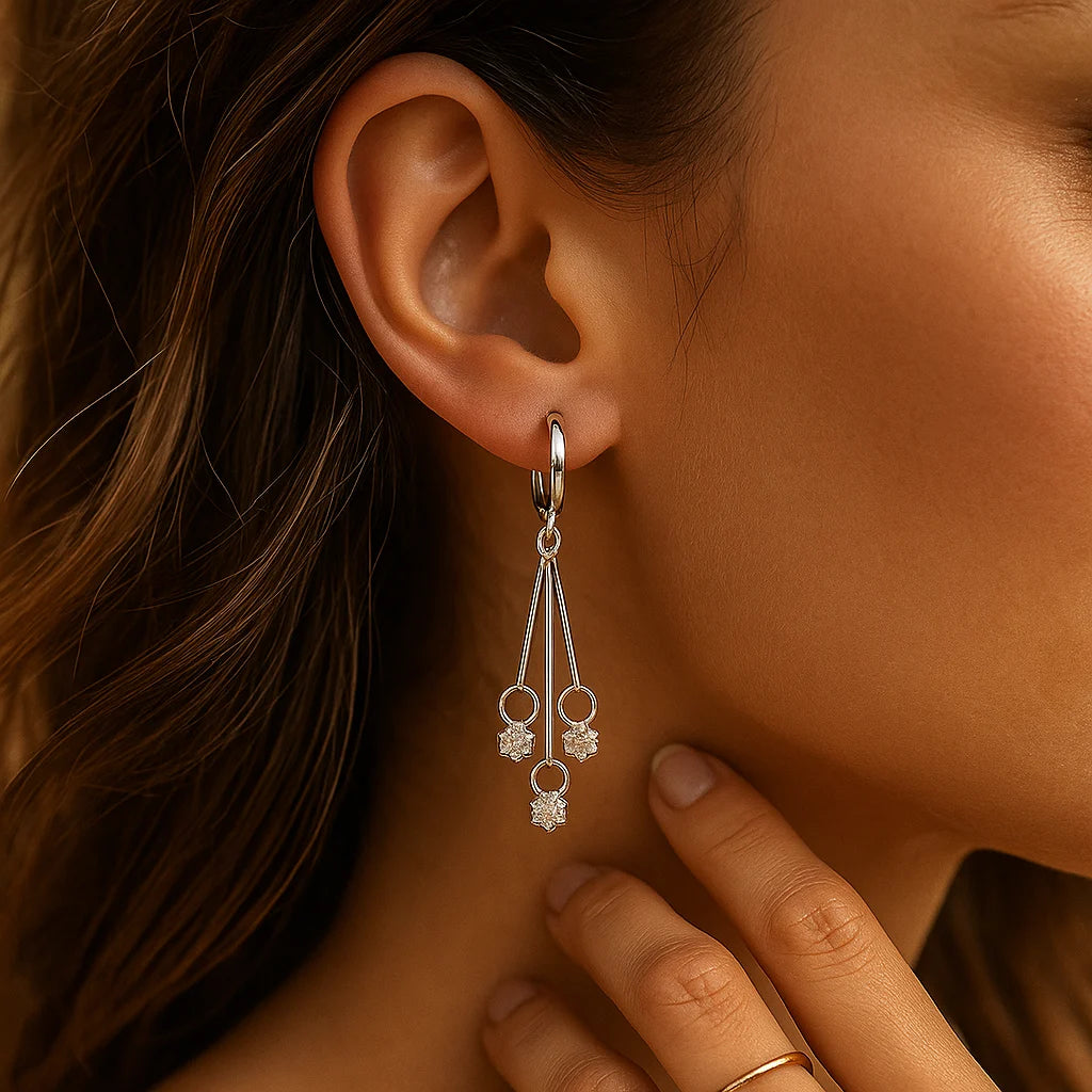 Three Crystal Bar Hook Wire Drop Earrings