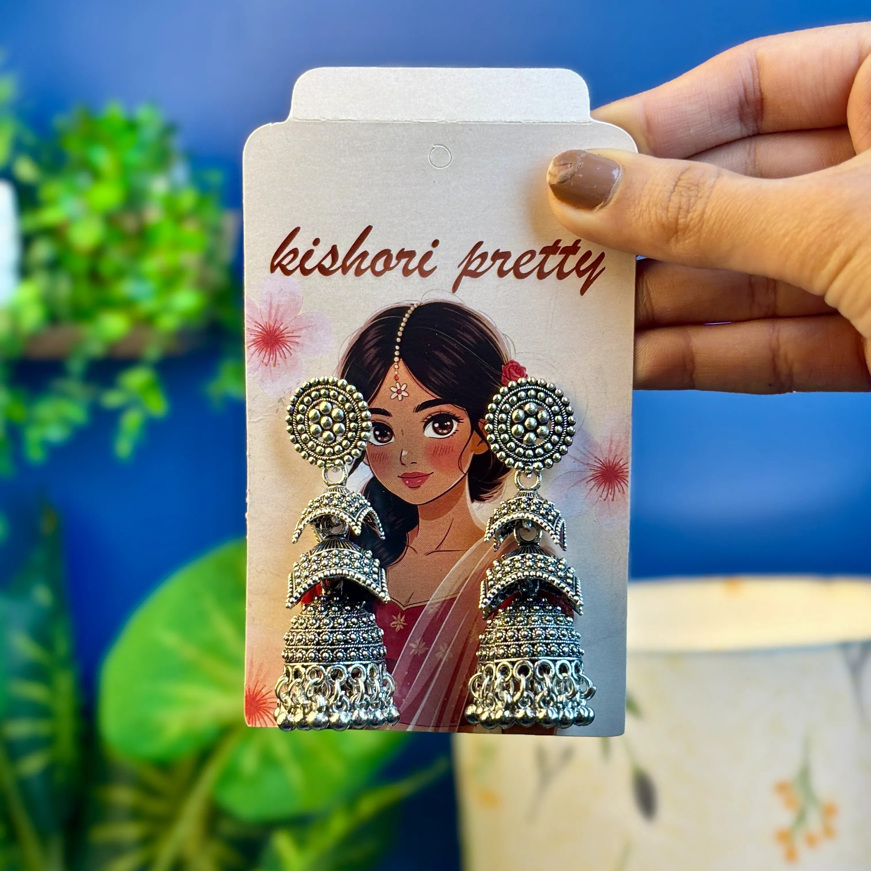 Oxidized Jhumka Earrings.