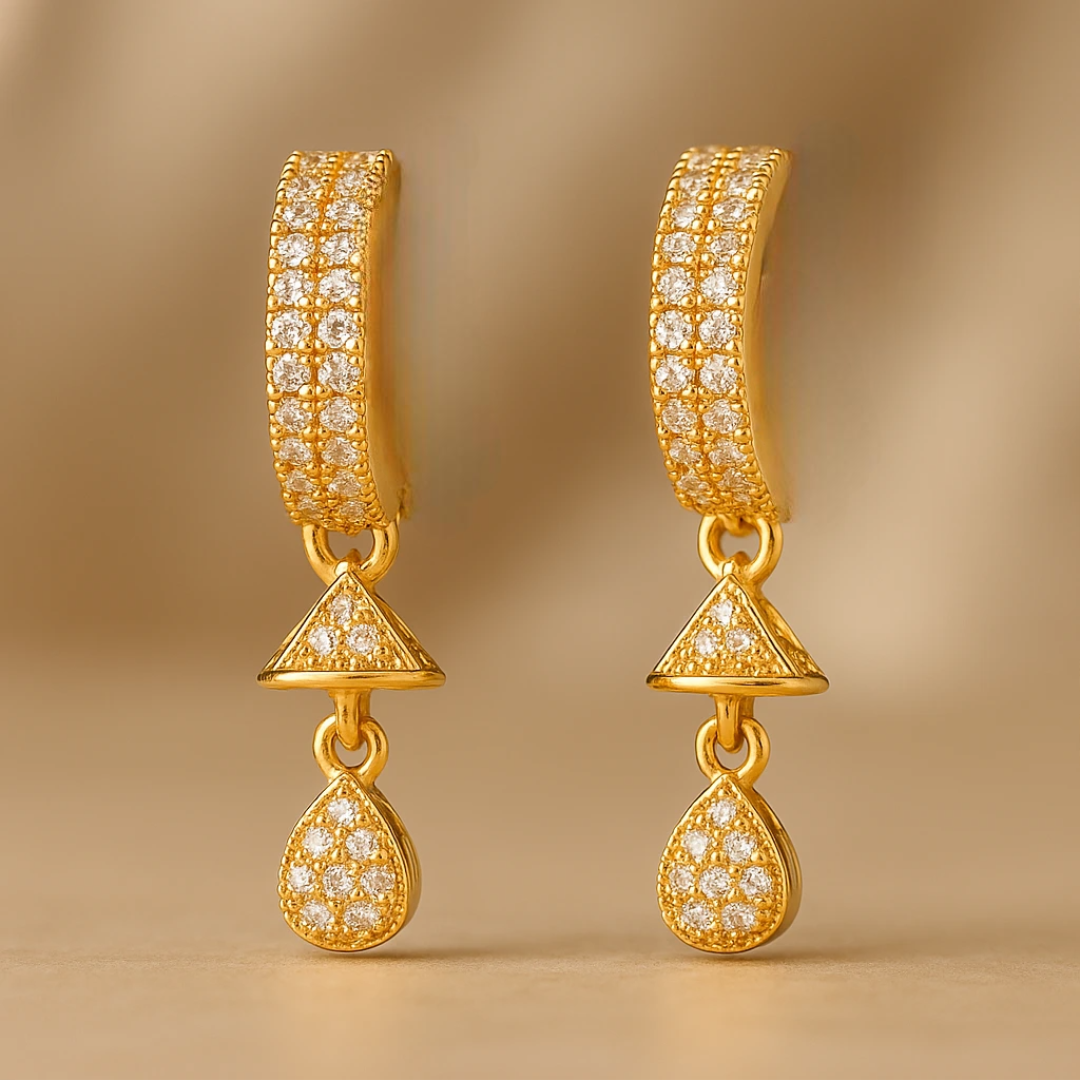 Gold-Plated Zirconia Dangle Half Hoop Earrings