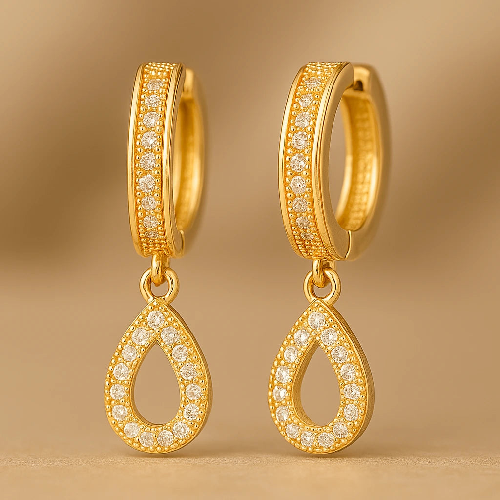 Huggies Earring with a Teardrop Pendant