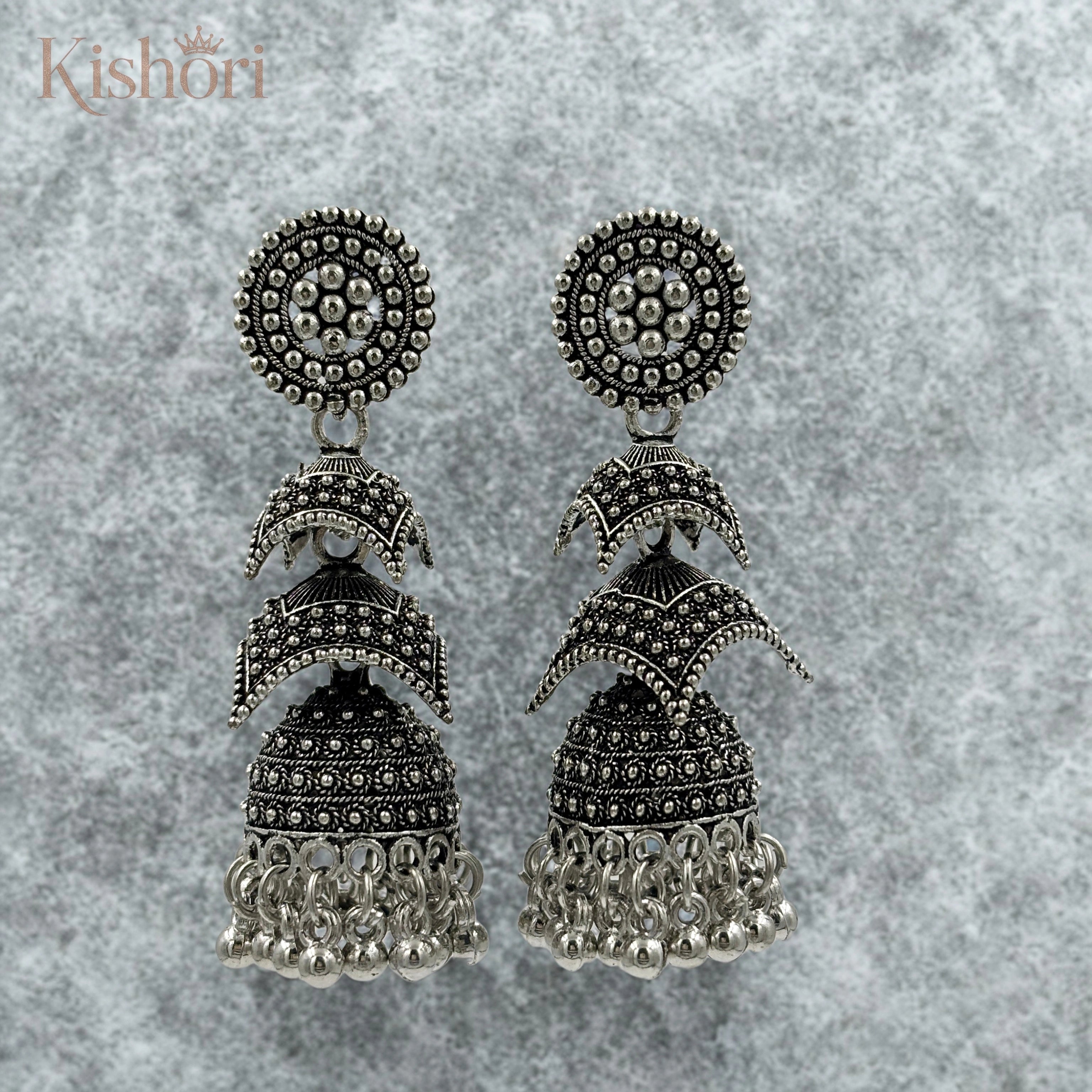 Oxidized Jhumka Earrings.