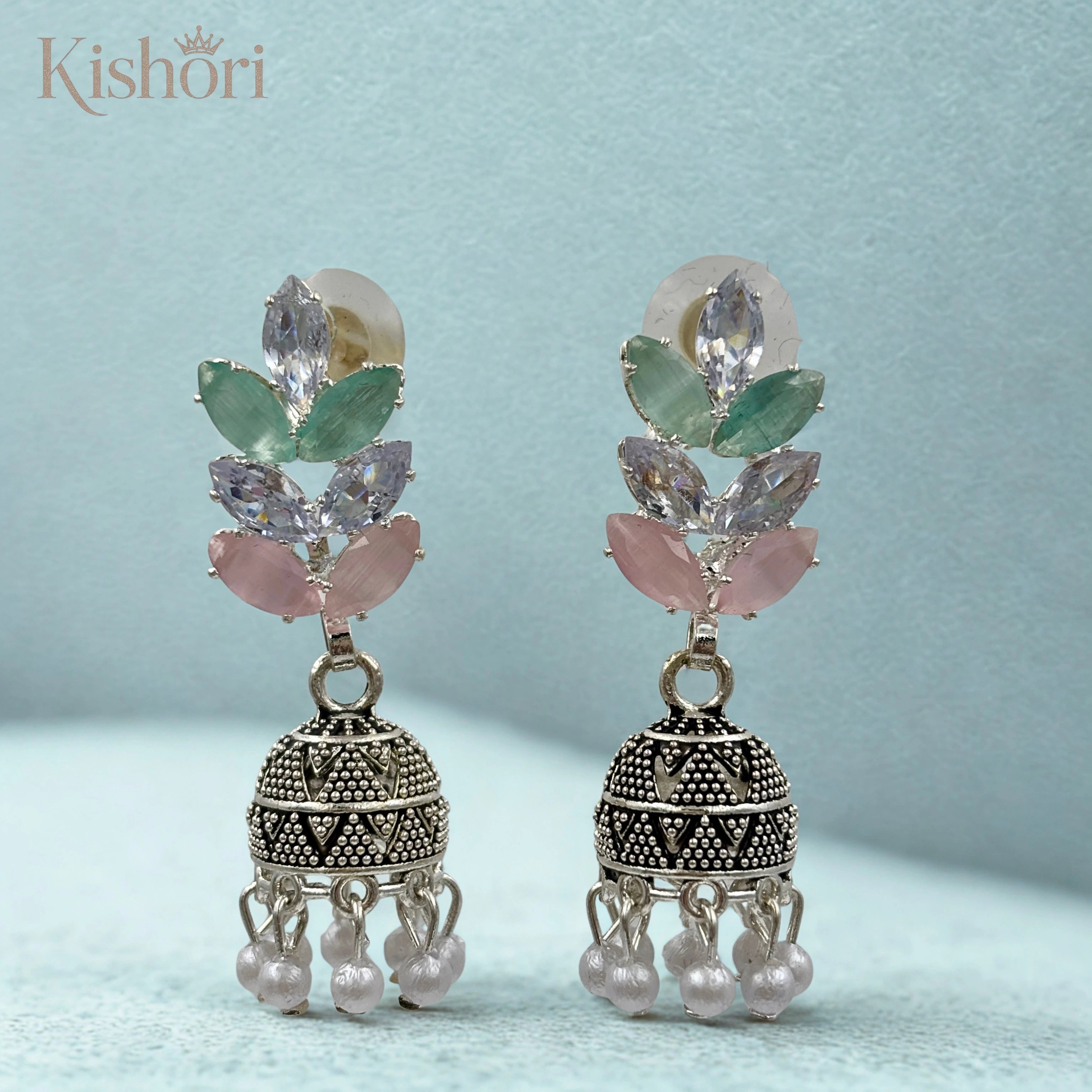 pastel-colored Jhumki earrings