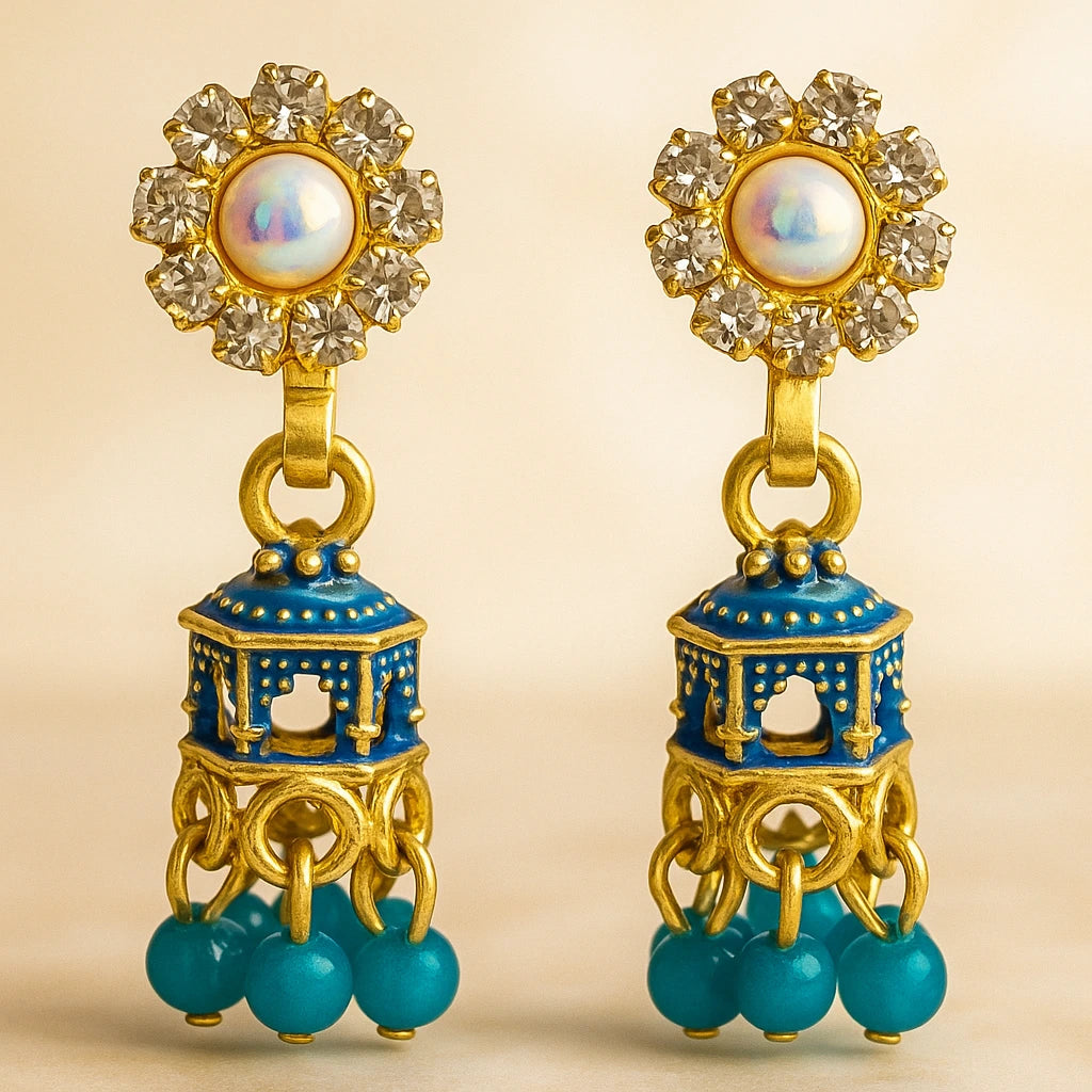 Gold-plated  Meenakari Jhumka Earrings