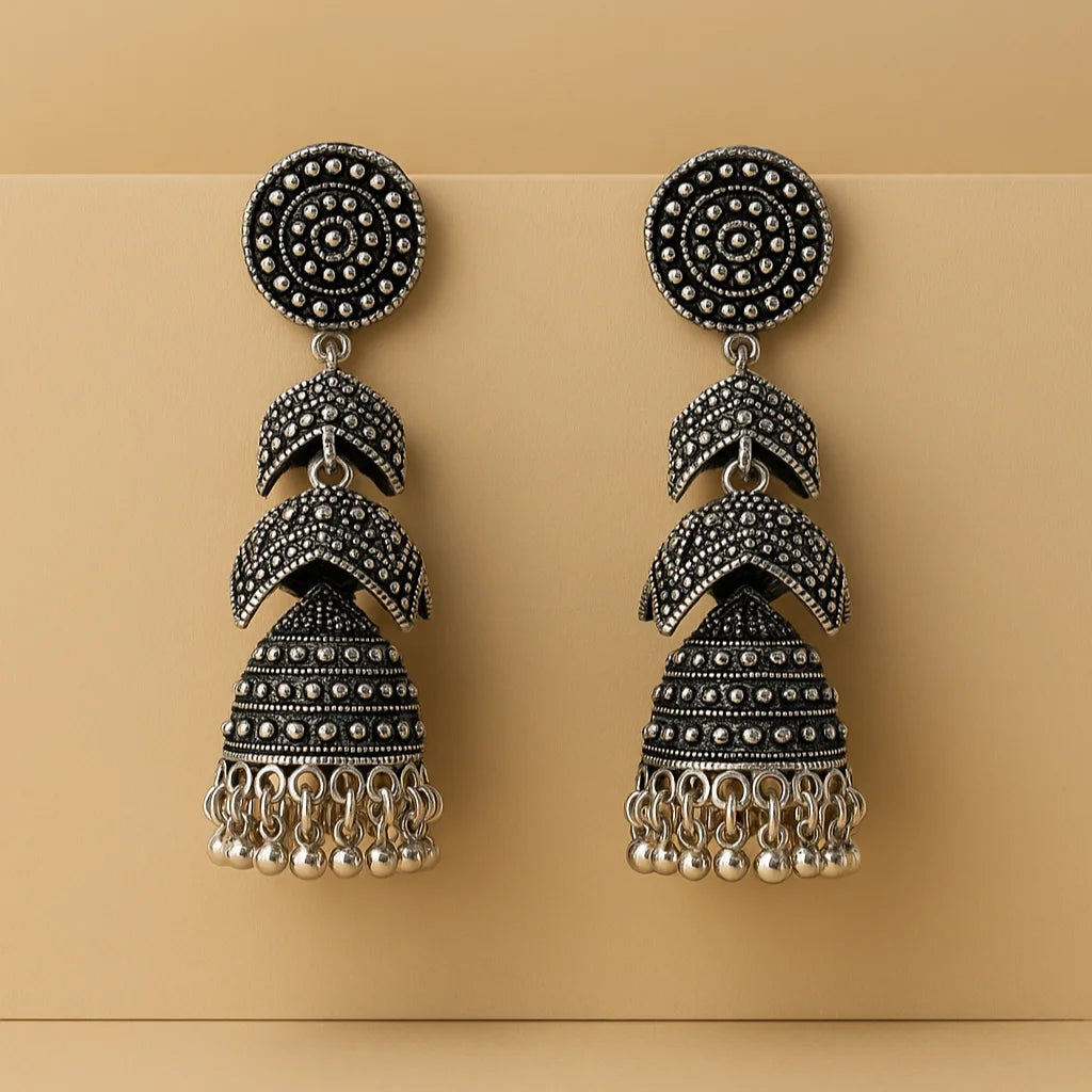 Oxidized Jhumka Earrings.