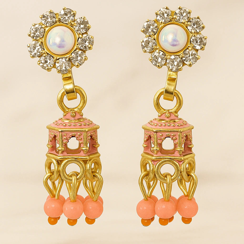 Gold-plated  Meenakari Jhumka Earrings