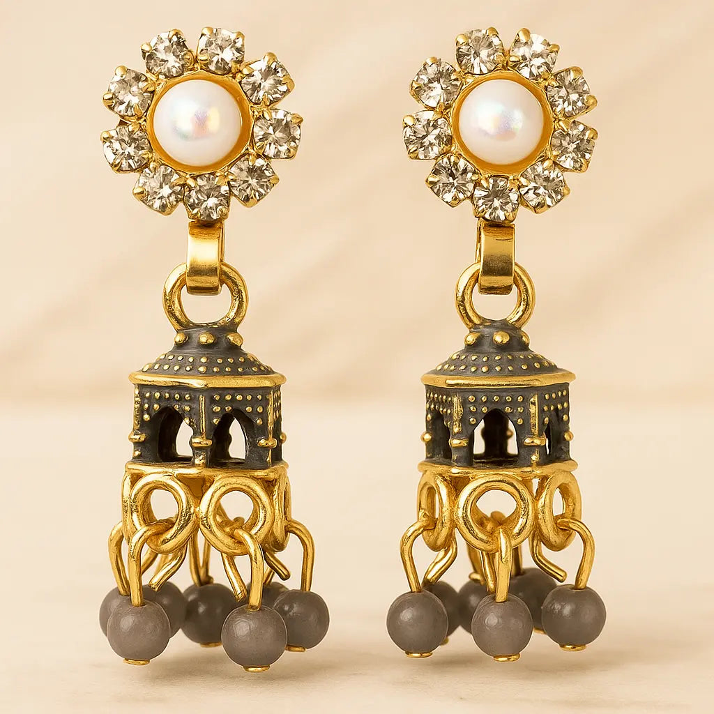 Gold-plated  Meenakari Jhumka Earrings