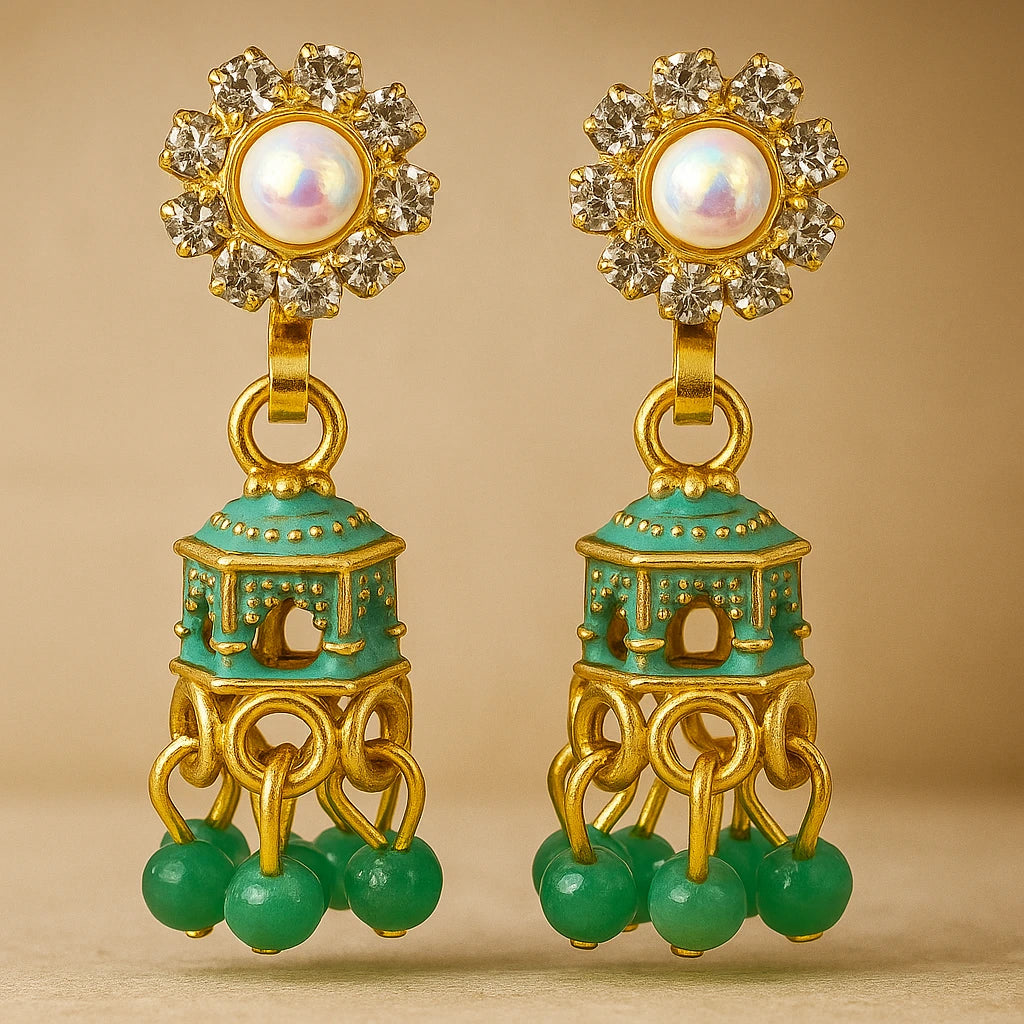 Gold-plated  Meenakari Jhumka Earrings