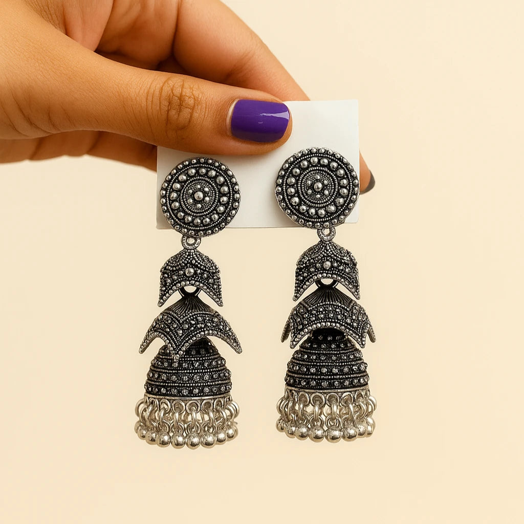 Oxidized Jhumka Earrings.