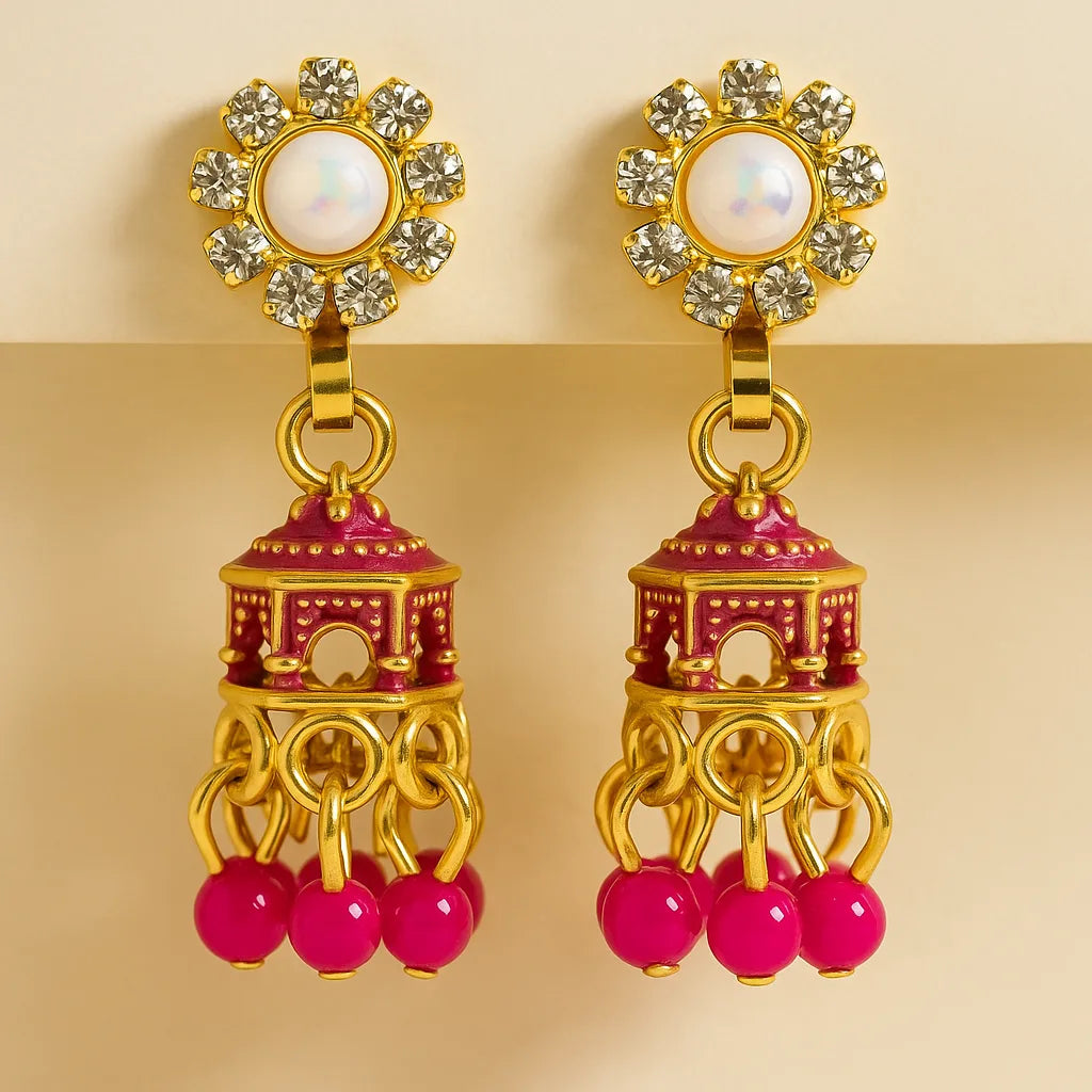 Gold-plated  Meenakari Jhumka Earrings