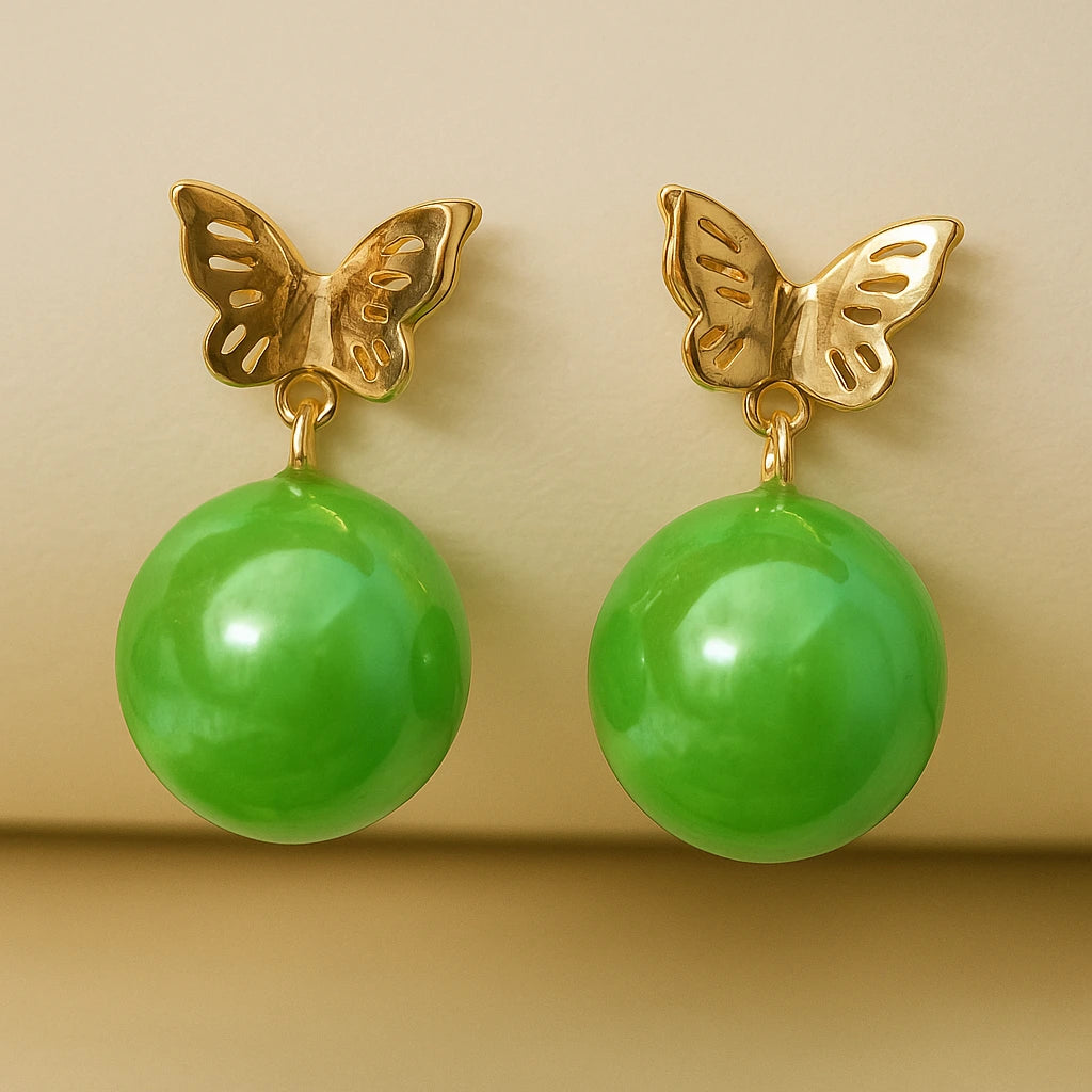butterfly-motif jadeite drop earrings