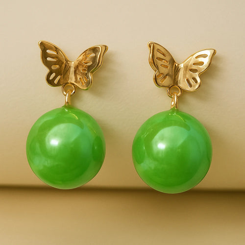 butterfly-motif jadeite drop earrings