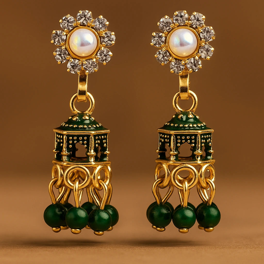Gold-plated  Meenakari Jhumka Earrings