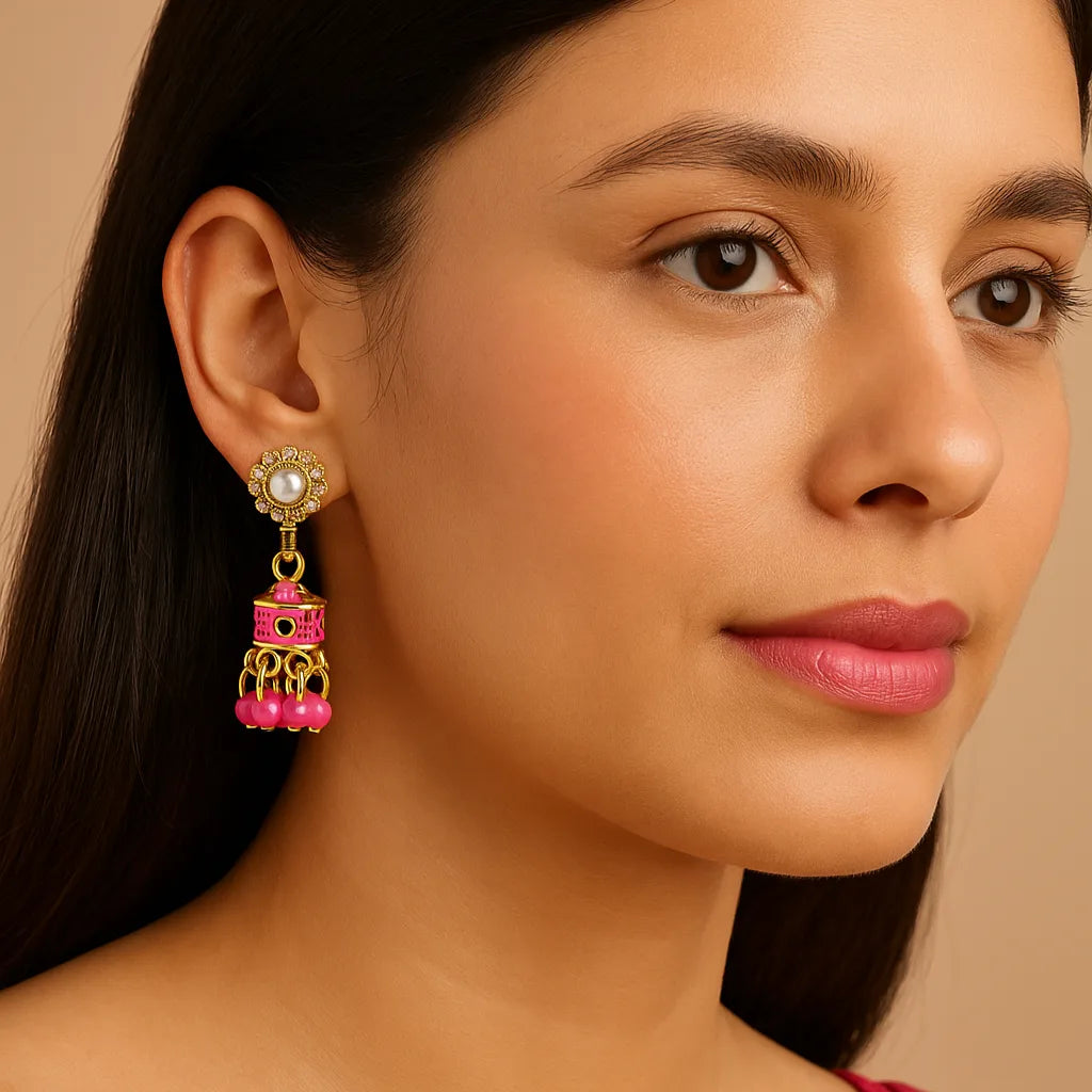 Gold-plated  Meenakari Jhumka Earrings