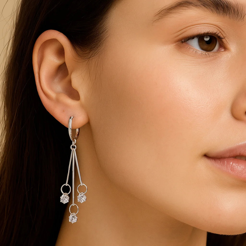 Three Crystal Bar Hook Wire Drop Earrings