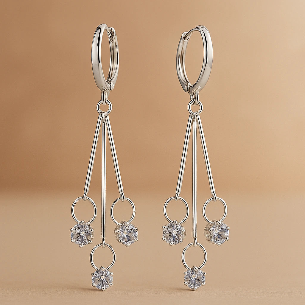 Three Crystal Bar Hook Wire Drop Earrings