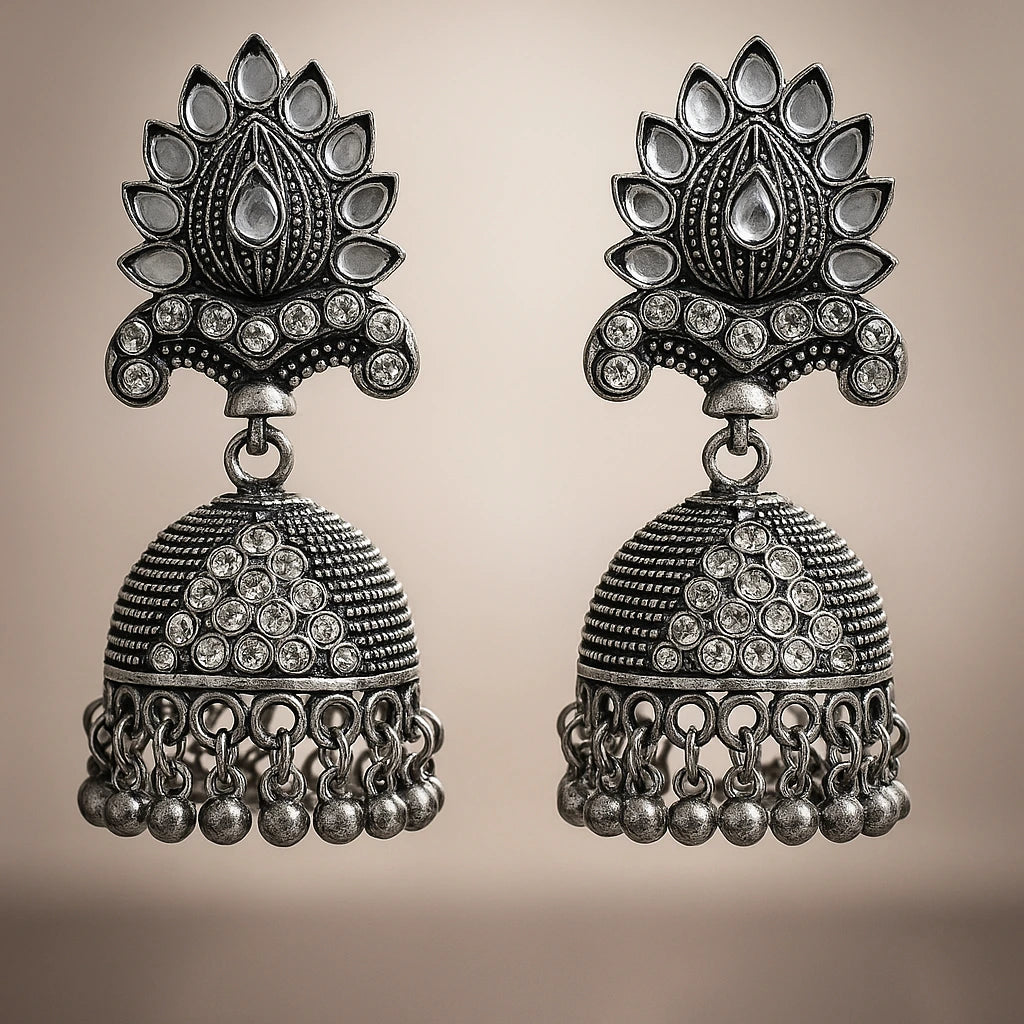 Oxidised Silver-Toned Jhumka Earring